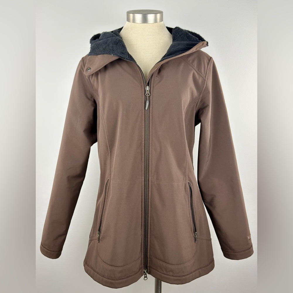 Marmot Women’s Jacket Mocha Soft Shell Fleece Lined Hooded Performance Size L